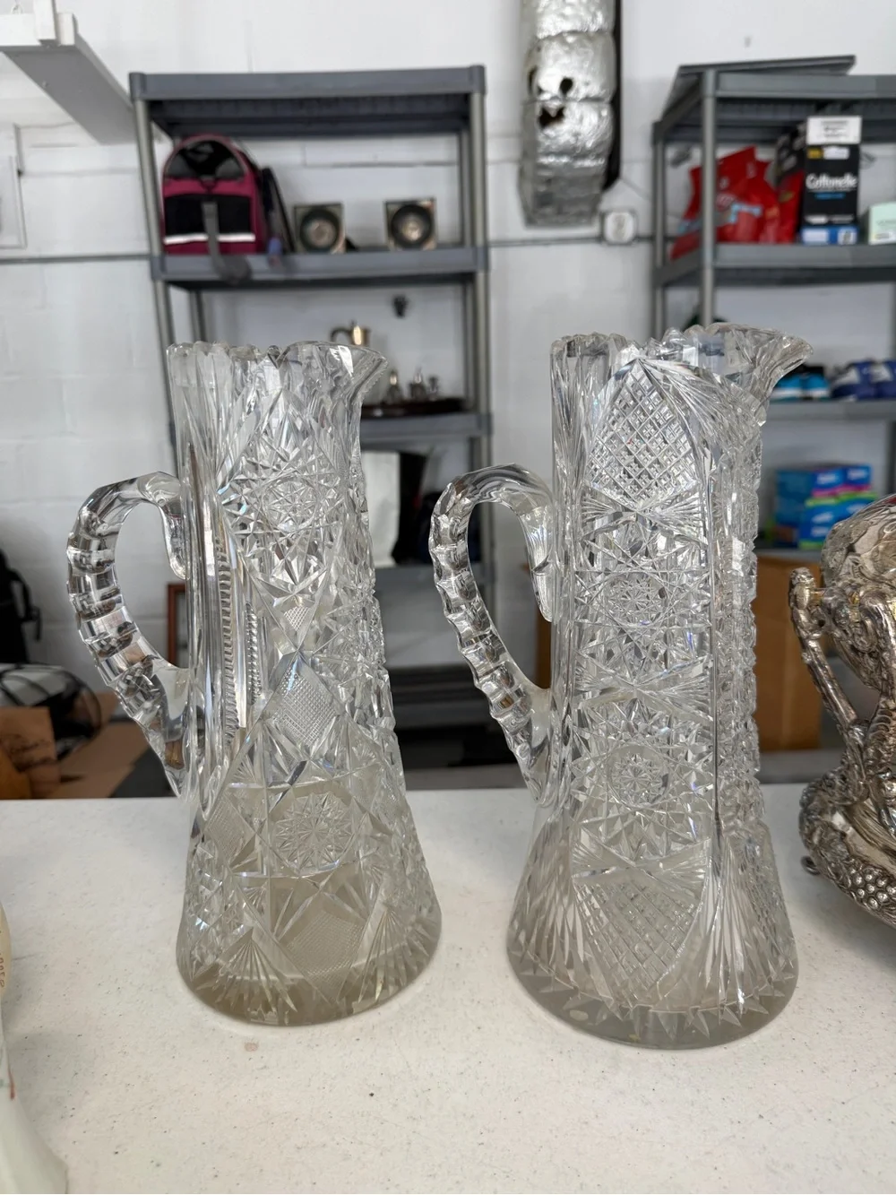 Cut Glass Crystal Pitchers (2)